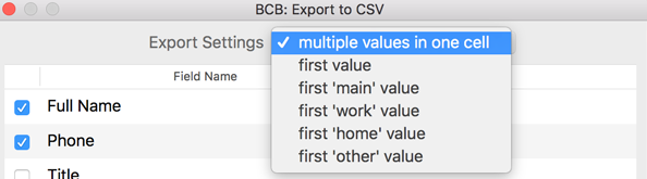 Export settings to combine multiple values