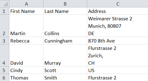 How to import address information in one column to Excel
