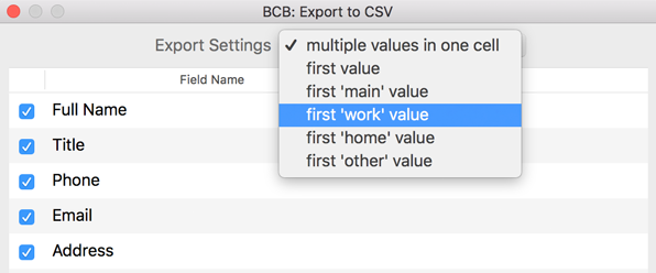 Export settings to save the work related information